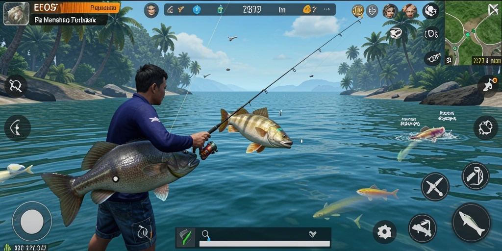 Tampilan gameplay memancing yang menakjubkan di EOS77.
