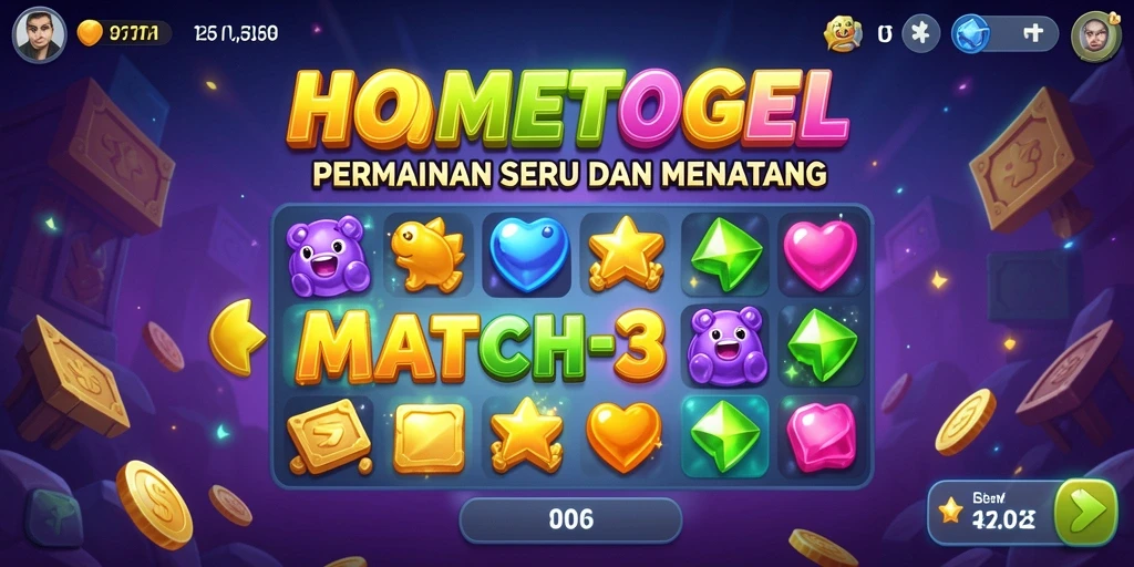 Tampilan gameplay seru dari HOMETOGEL yang menampilkan tingkat kesenangan Match-3.