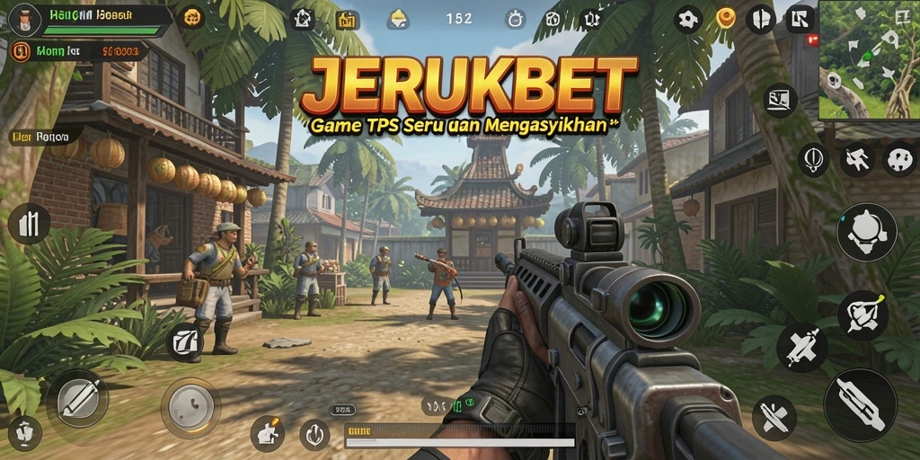 Tangkapan layar utama JERUKBET menampilkan aksi berintensitas tinggi dari gameplay TPS.
