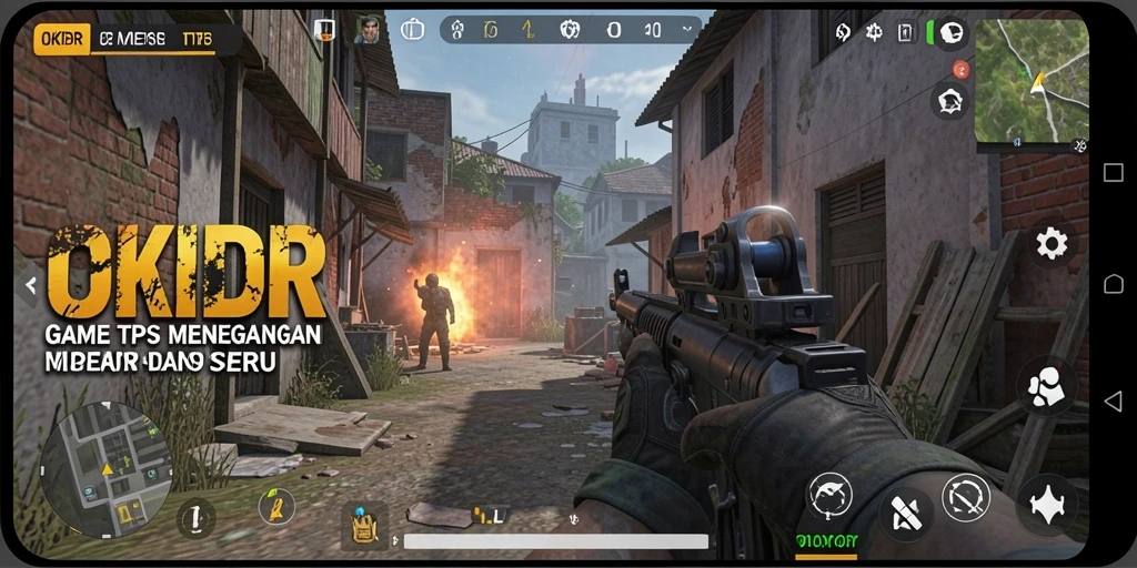 Screenshot utama OKIDR menunjukkan aksi gameplay TPS yang mendebarkan.