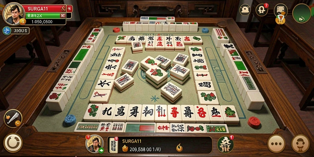 Tampilan gameplay Mahjong yang menarik di SURGA11.